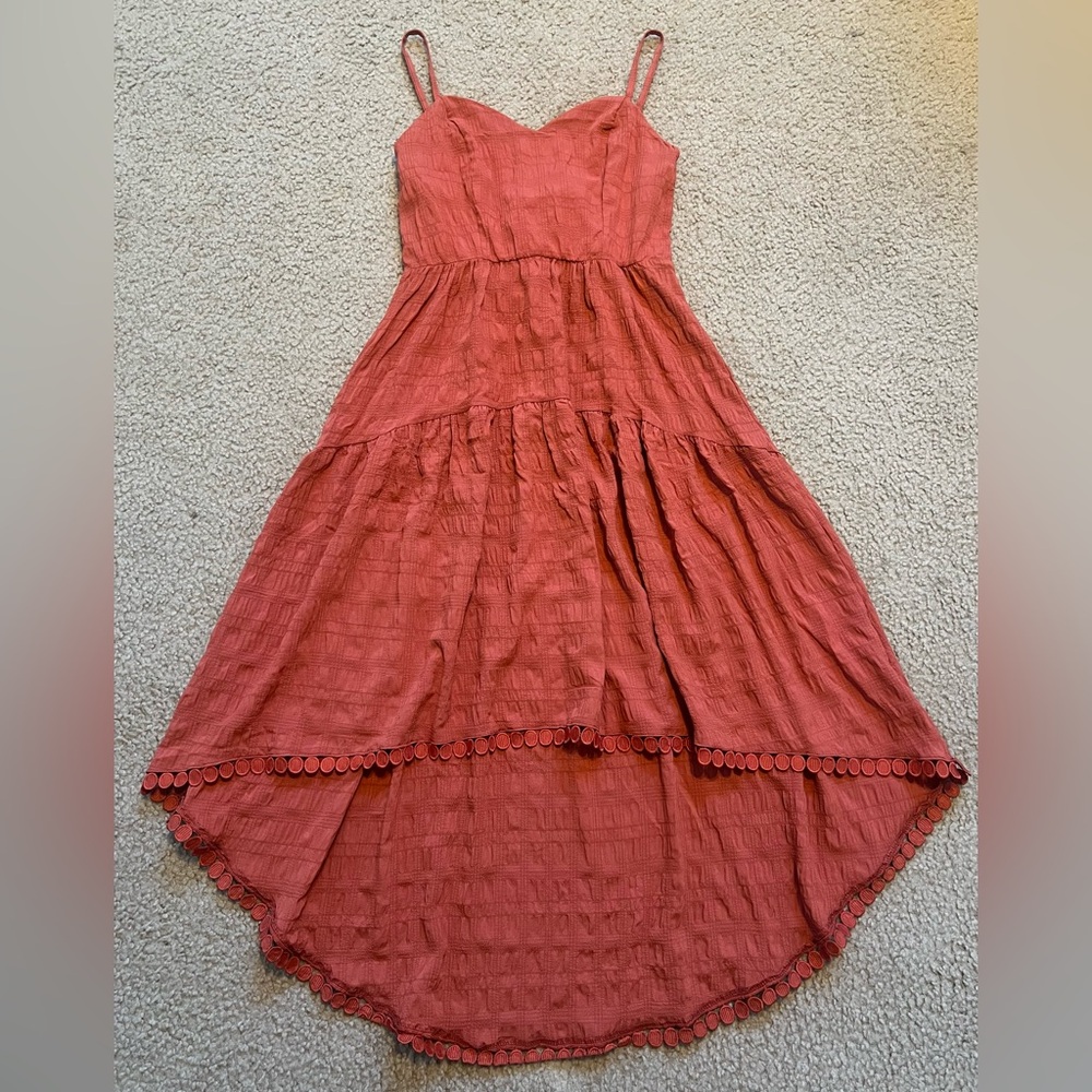 R Wish Spaghetti Strap Hi Low Dress, Color: Orange, Size: Large, New Without Tag